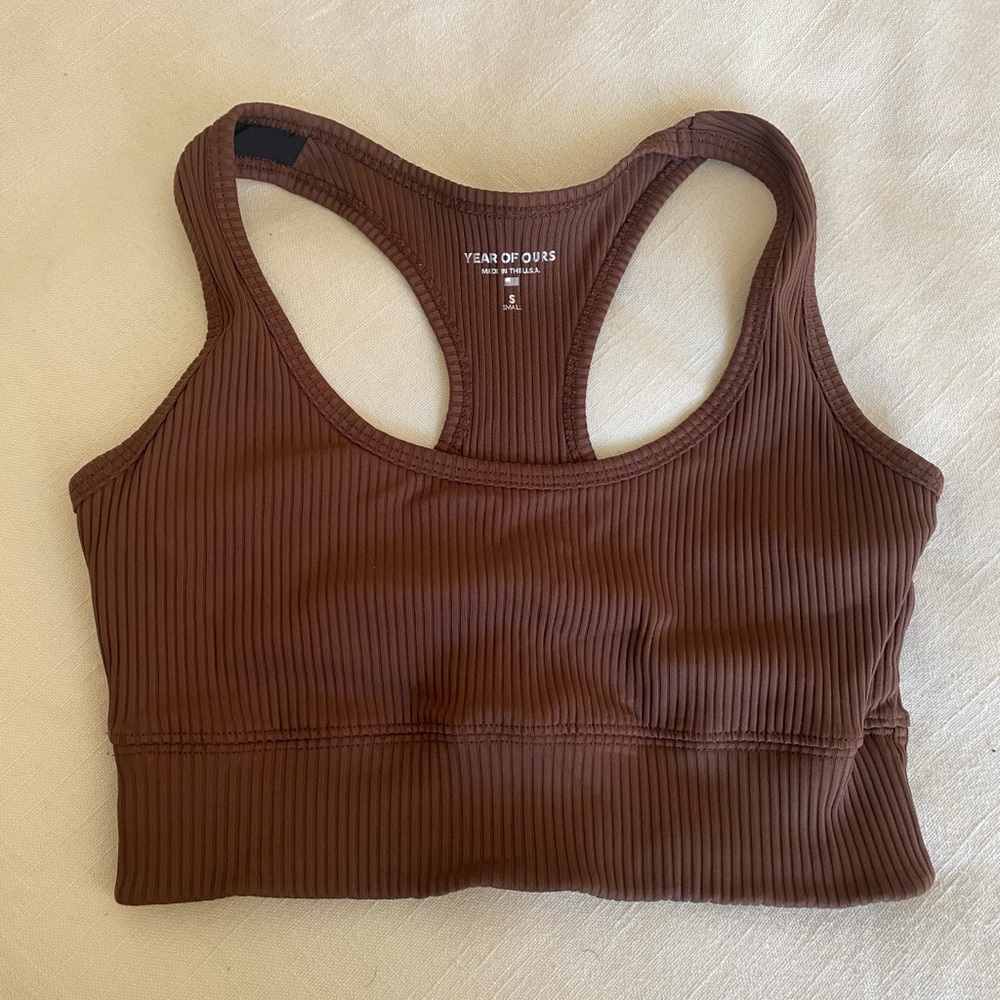 Year of ours ribbed brown sports bra size small